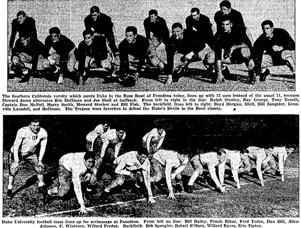 1939 Rose Bowl Starting Lineups